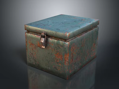 Vintage Teal Green Box with Rusty Peeling Paint and Metal Lock Closure 3d model