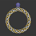 Fashionable Gold Silver Braided Ring With Blue Gemstone On Top Design