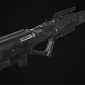 Modern Tactical Rifle With Black Metal Build Red Accent Details And Textured Barrel Design