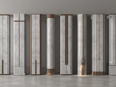 Modern Luxury Columns With Marble Finish And Bronze Metal Accents For Interior Design 3d model