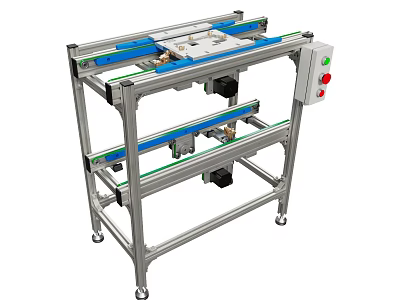 Industrial Conveyor System With Metal Frame Blue Green Belts And Control Panel 3d model