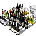 Collection Of Wine Bottles And Glasses With Ice Bucket And Champagne