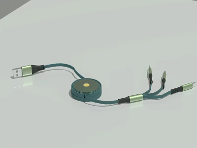 Convenient Green Retractable Charging Cable With Multiple Ports For Mobile Devices 3d model