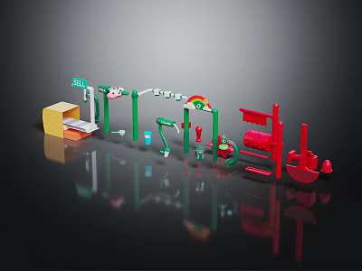 Colorful Children's Toy Building Blocks Scene With Rainbow Slide And Small House 3d model