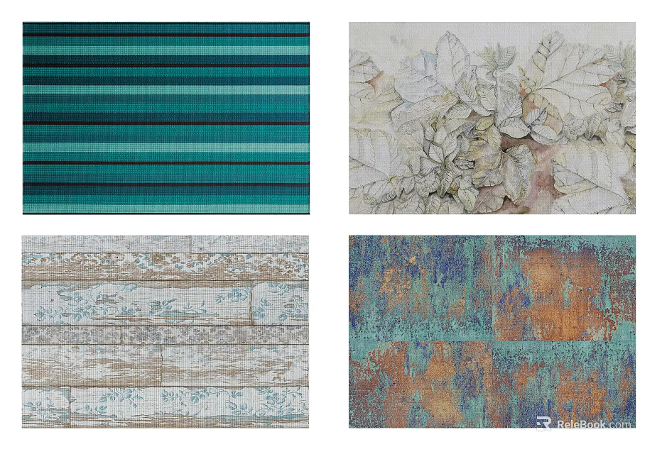 Decorative Square Rugs Featuring Striped Leaf Wood Grain and Vintage Textures 3d model 