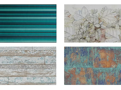 Decorative Square Rugs Featuring Striped Leaf Wood Grain and Vintage Textures 3d model