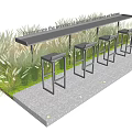 Outdoor Metal Bar Counter With Modern Stools And Lush Grass Surroundings