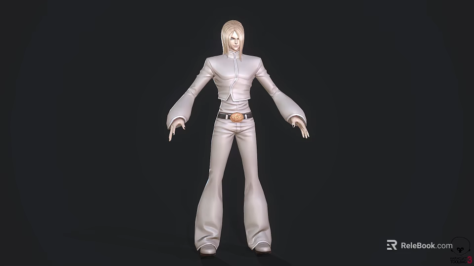 Game and Movie Character with Blonde Hair Long Sleeve White Top Flared Pants and Belt 3d model 
