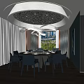 Luxurious Modern Private Dining Room Interior With Round Table Black Chairs And Elegant Chandelier