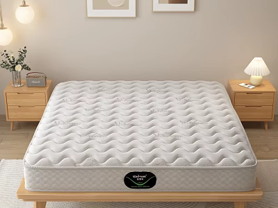 Cozy Mattress On Wooden Bed Frame With Nightstands Table Lamp And Wall Paintings 3d model