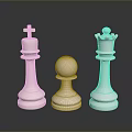 Three Shiny Metallic Chess Pieces With Elegant Reflective Polished Surfaces