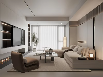 Modern Elegant Living Room Interior With Light Sofa TV Wall Coffee Table And Green Plant 3d model