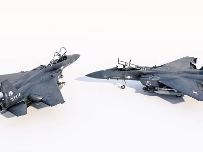 Two Military Fighter Jets With Open Cockpit And Mounted Weapons 3d model