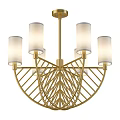 Modern Elegant Golden Chandelier With White Glass Shades And Geometric Frame Design