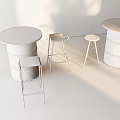 Modern Interior Bar Counter With Blue Barrel Base Wooden Top And Bar Stools