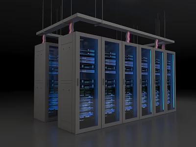Data Center Server Racks With Blue Lighting And Metal Frames Arrangement 3d model