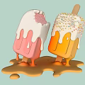 Art Installation Featuring Pink And Yellow Ice Cream Popsicles With Melting Cream And Sprinkles