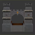 Medieval Castle Bridge Architecture With Stone Towers And Archway Decorative Details