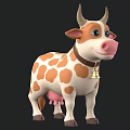 Cute Cartoon Cows With Brown White Spots And Bell Collars On Black Background