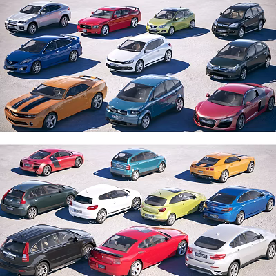 Multiple Cars in Various Colors and Different Models Arranged for 3d model Multiple Cars in Various Colors and Different Models Arranged for 3d model