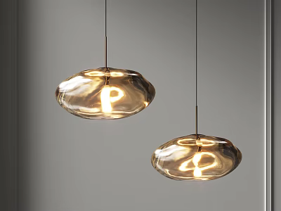 Stylish Round Glass Pendant Lights With Irregular Shape And Warm Glow 3d model