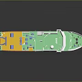 Red and White Water Vessel Model With Green Superstructure And Deck Equipment