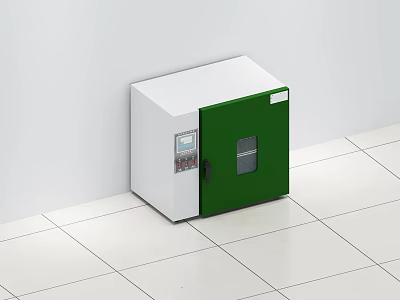 White And Green Laboratory Equipment With Control Panel Glass Door On Tile Floor 3d model