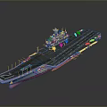 Detailed Military Aircraft Carrier With Flight Deck Red Hull And Blue Markings