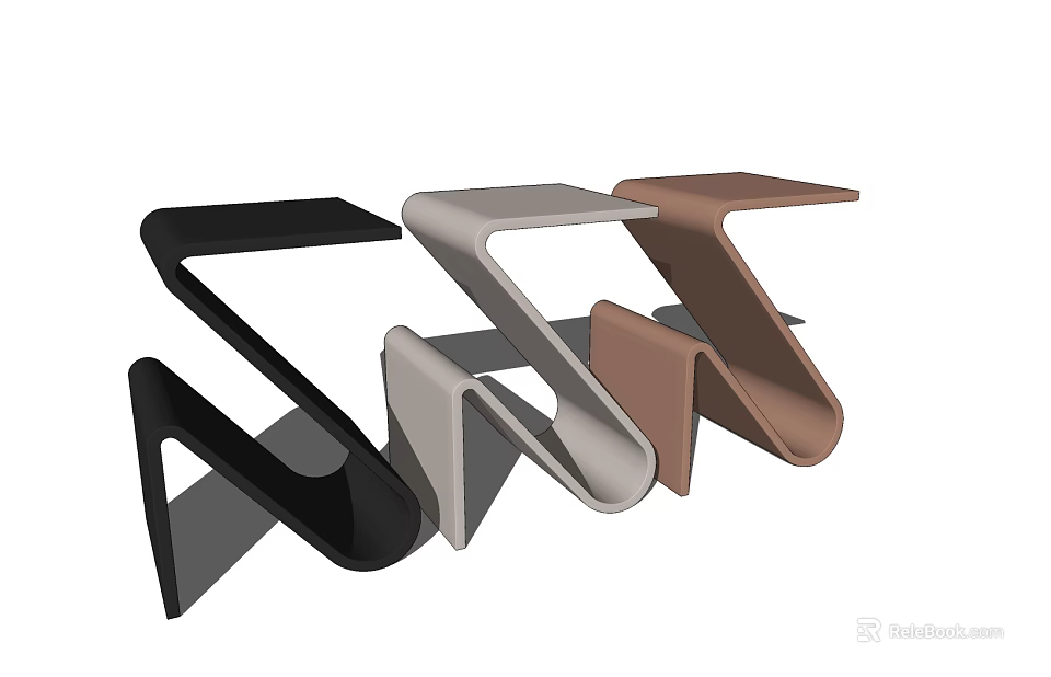 Stylish Modern Side Tables In Black Gray Brown With Geometric Curved Design 3d model 