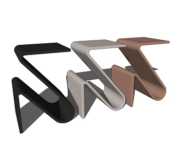 Stylish Modern Side Tables In Black Gray Brown With Geometric Curved Design 3d model