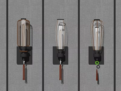 Industrial Style Wall Lamps With Metal Cages And Vintage Bulbs Mounted On Gray Fabric Wall 3d model