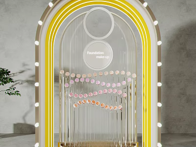 Eye Catching Window Display Decoration With Arched Yellow Neon Lights And Colorful Circular Pendants 3d model