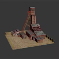 Red Brick Industrial Building Complex With Tall Tower Connected Roofs And Wooden Fence