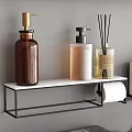 Bathroom Accessories Set With Towels Toiletries Bottles Shelves Mirror Hooks And Towel Bars