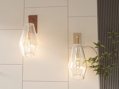 Modern Wall Sconces With Clear Glass Shade And Metal Base Mounted On White Tile Wall 3d model