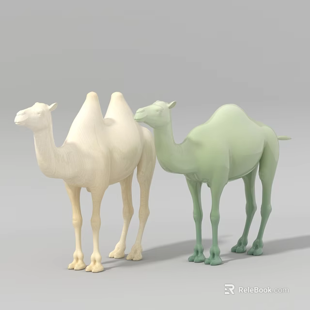 Decorative Camel Ornament Set with White and Light Green Figurines for Home Decoration 3d model 