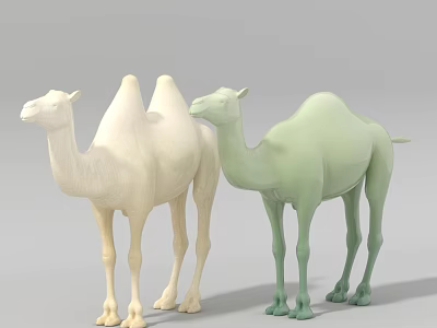 Decorative Camel Ornament Set with White and Light Green Figurines for Home Decoration 3d model