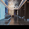 Clubhouse Lobby With Modern Reception Desk And Decorative Ceiling Design Feature Wall