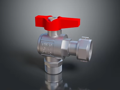 Silver Industrial Valve With Red Handle DN25 Specification And 16 Marking 3d model