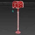 Red Christmas Mailbox With Letters to Santa Text Striped Pole and Green Tag