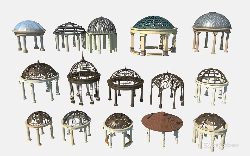 Ornamental Dome Pavilions With Various Designs And Supporting Columns 3d model