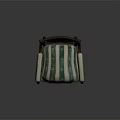 Wooden Frame Chair With Green And White Striped Upholstery And Decorative Armrests