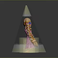 Game Movie Character With Blonde Long Braid And Pink Dress On Cracked Ground With Sparkles
