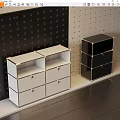 White and Black Chest of Drawers With Multiple Drawers Open Compartments and Polka Dot Walls