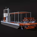 White Paddle Wheel Steamship With Open Upper Deck And Orange Wheels