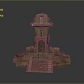Scenic Ancient Stone Tower Structure With Steps Archway And Carved Details
