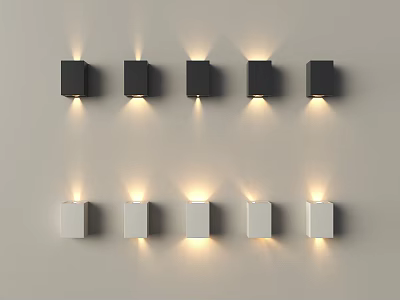 Multiple Black And White Illuminated Modern Wall Lamps Mounted On Wall 3d model