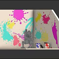 Smart Machine Painting With Brush And Colorful Paint Splashes On White Wall