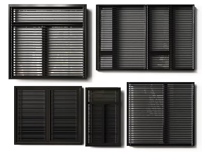 Black Window Blinds In Various Styles And Designs For Home Decor 3d model