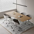Modern Office Desk With Six Rolling Chairs Tray Notebook And Carpet Interior Design